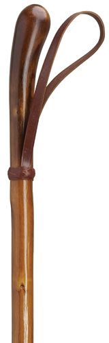 Knotted English Chestnut Walking Stick with Leather Loop